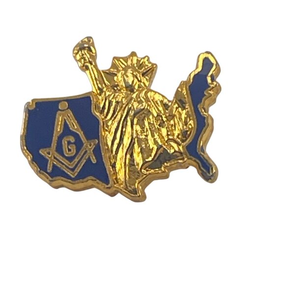 Freemason USA Statue Of Liberty Lapel Pin Enamel Gold Tone Masonic Symbol Badge - Picture 8 of 8